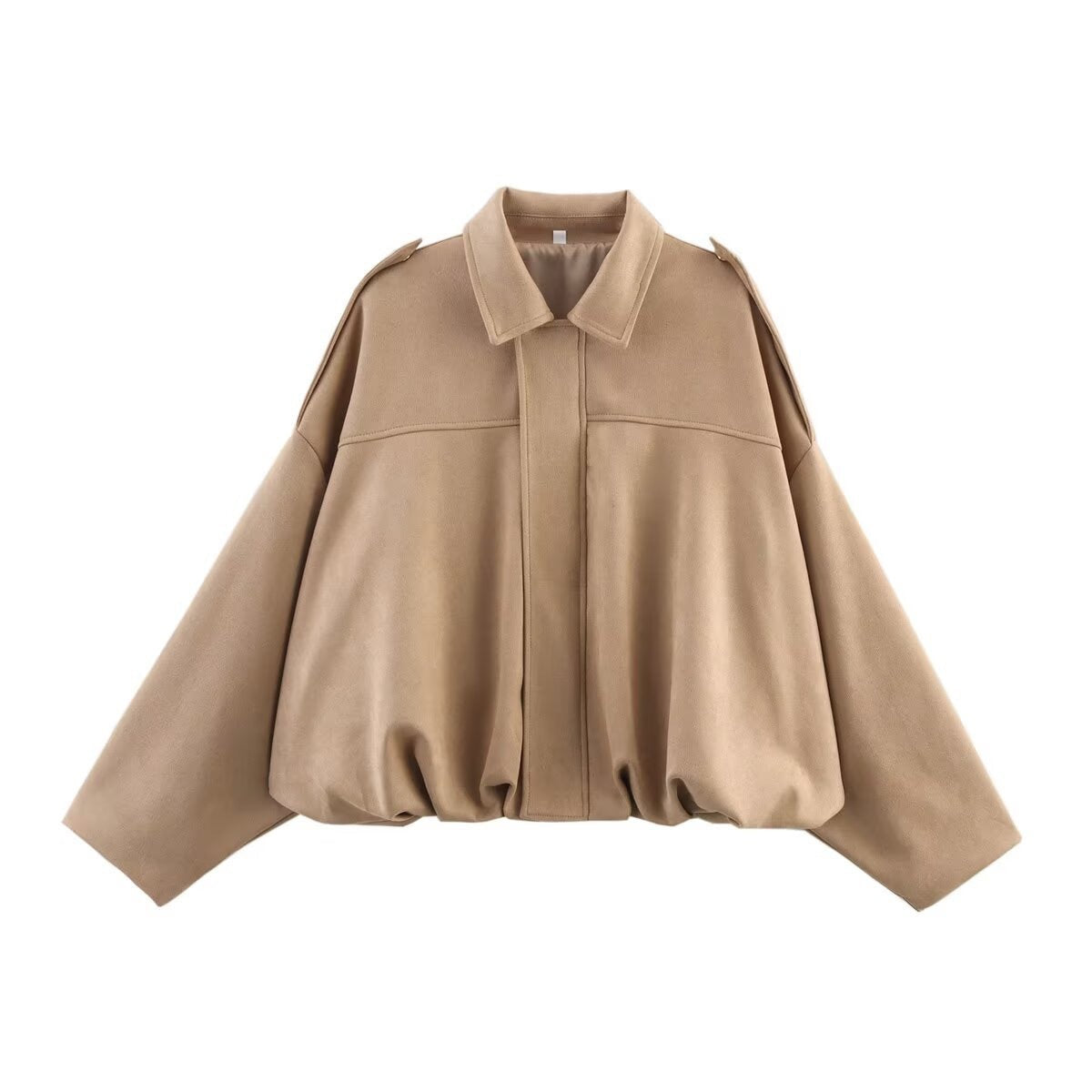 Women's Oversized Shirt-Collar Bomber Jacket - Khaki