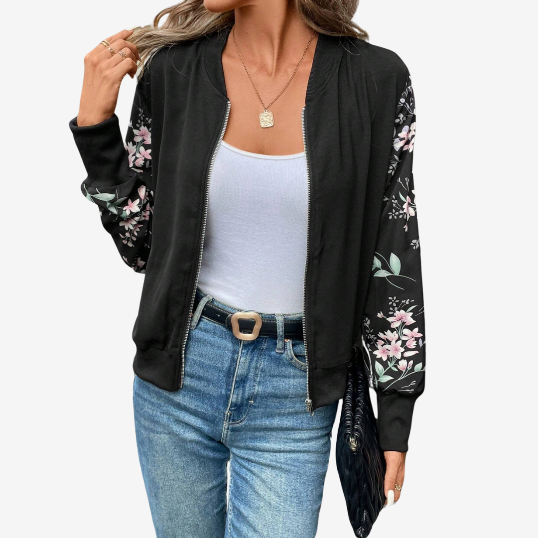 Women's Printed-Sleeve Bomber Jacket