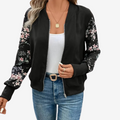 Women's Printed-Sleeve Bomber Jacket - Black