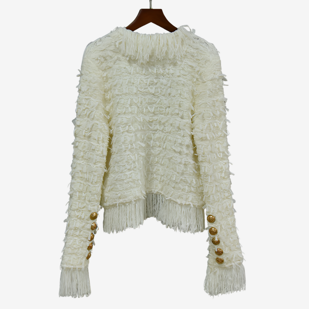 Women's Fringed Tweed-Effect Button Jacket