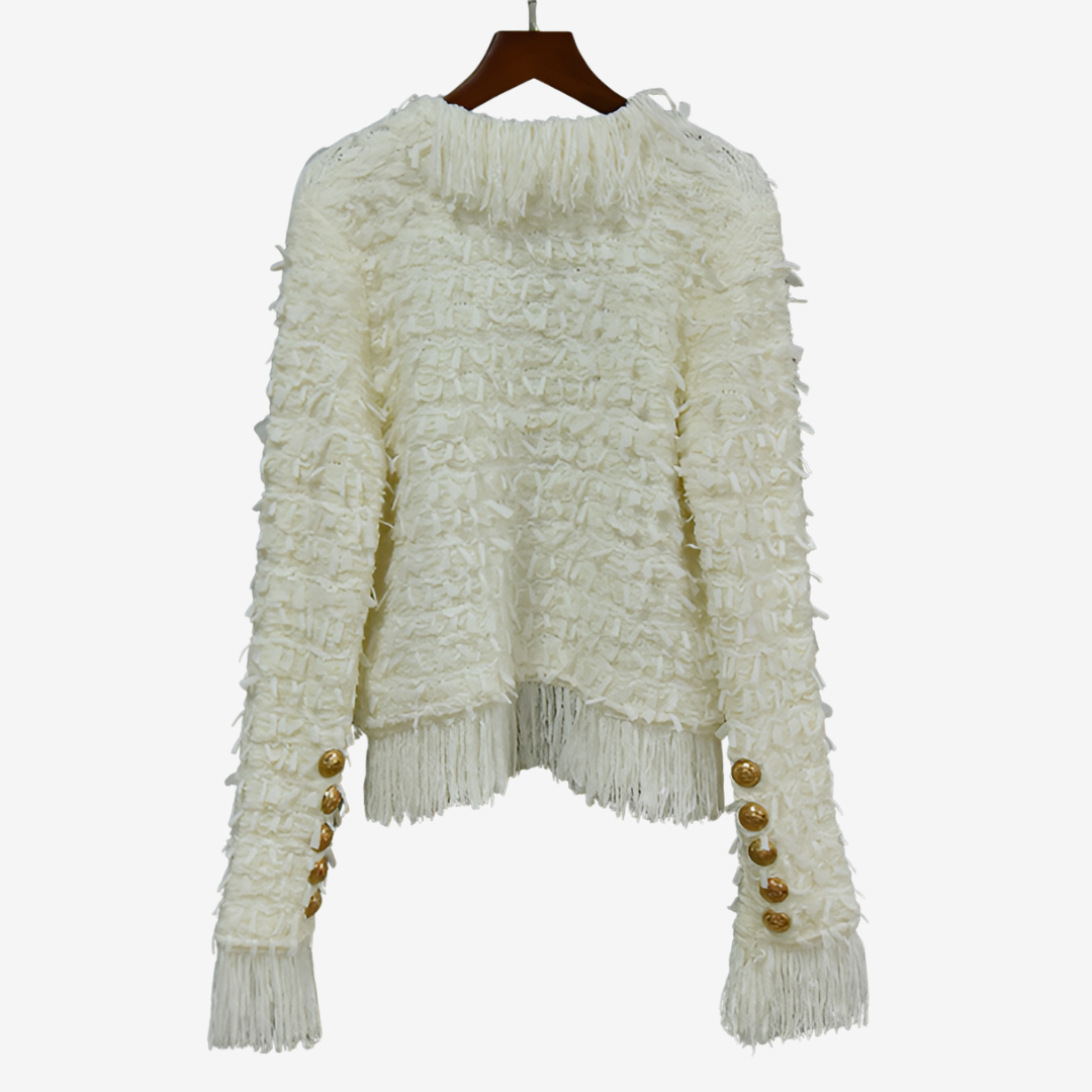 Women's Fringed Tweed-Effect Button Jacket