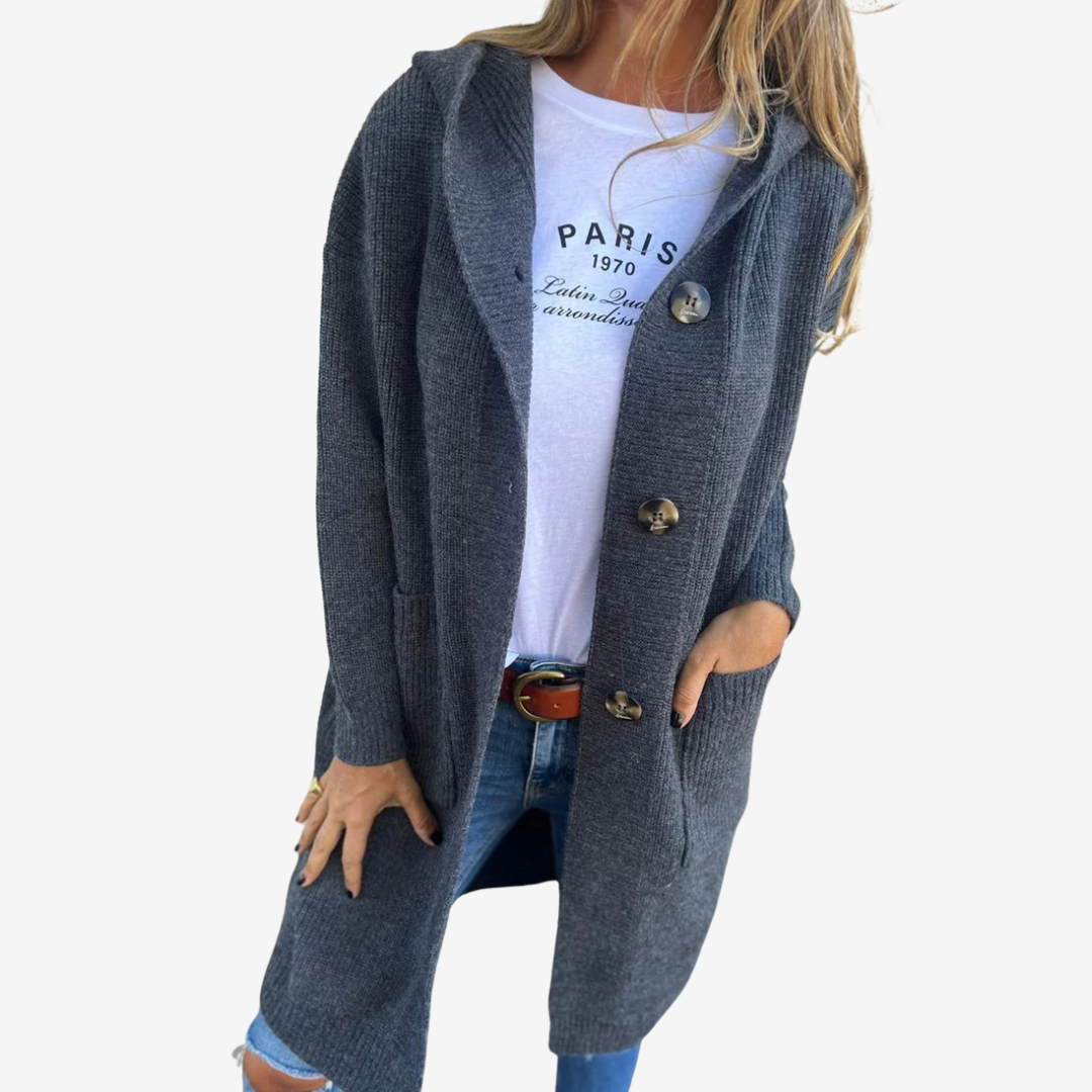 Women's Longline Hooded Cardigan with Patch Pockets