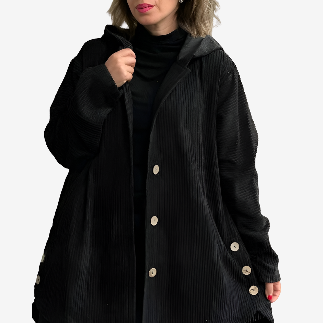 Women's Longline Hooded Ribbed Button-Front Cardigan - Black