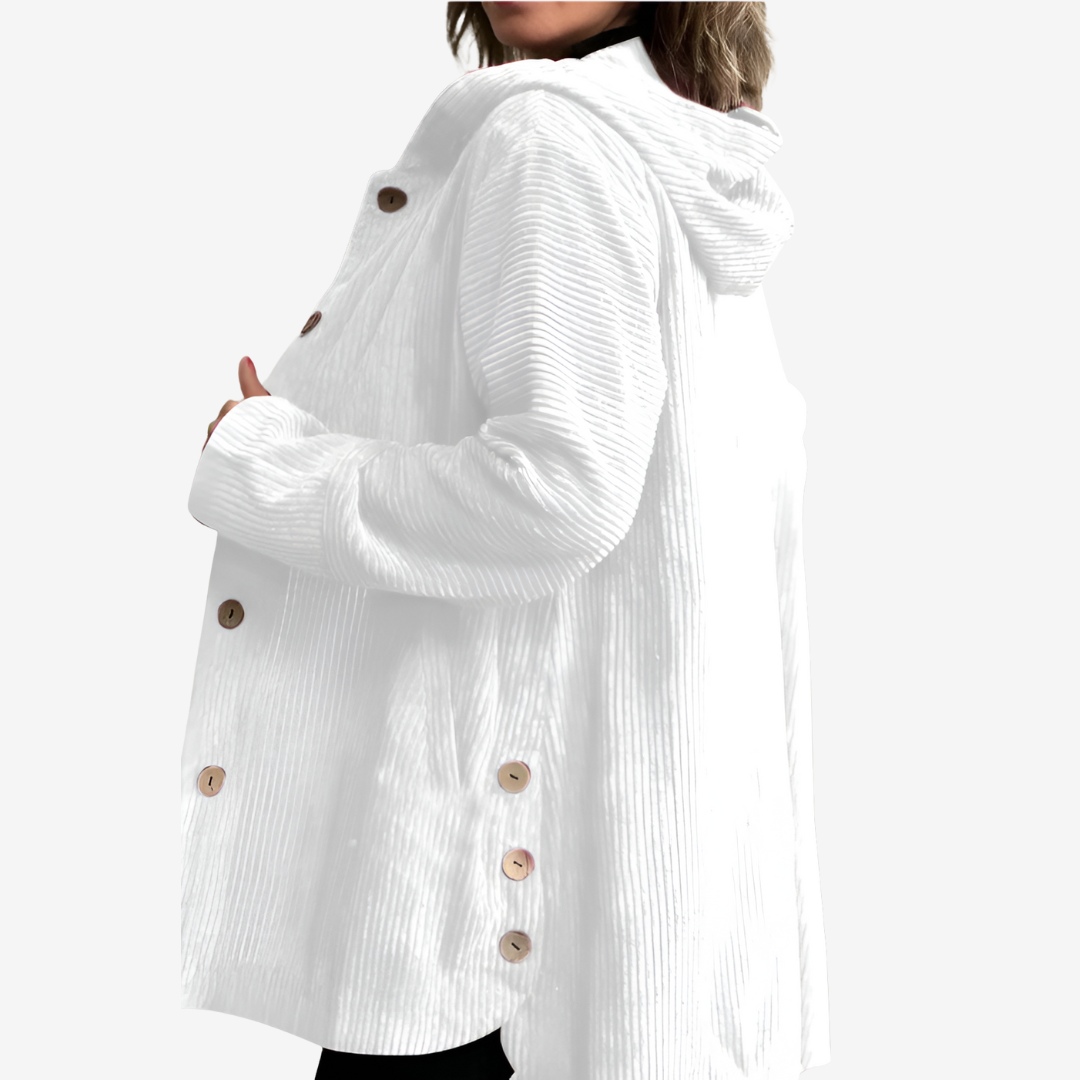 Women's Longline Hooded Ribbed Button-Front Cardigan - White