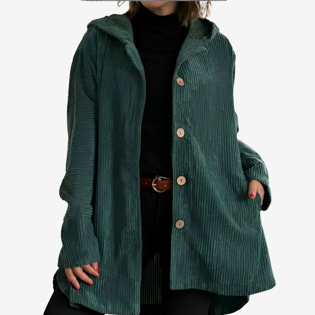 Women's Longline Hooded Ribbed Button-Front Cardigan - Dark Green