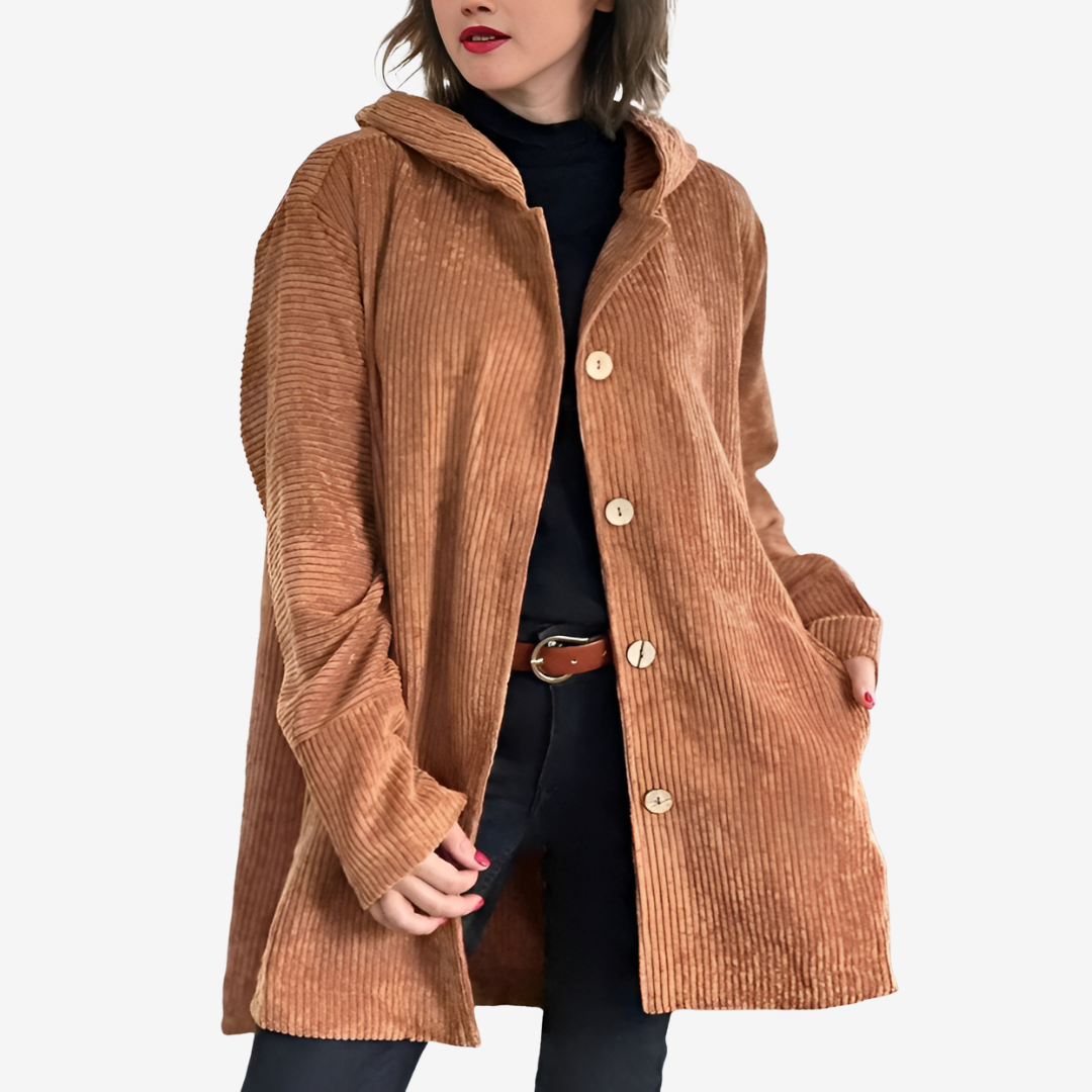 Women's Longline Hooded Ribbed Button-Front Cardigan - Brown