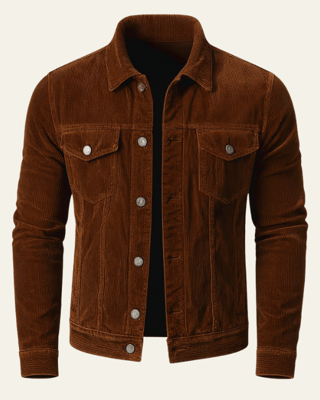 Men's Corduroy Button-Front Trucker Jacket - Brown