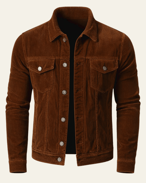 Men's Corduroy Button-Front Trucker Jacket - Brown