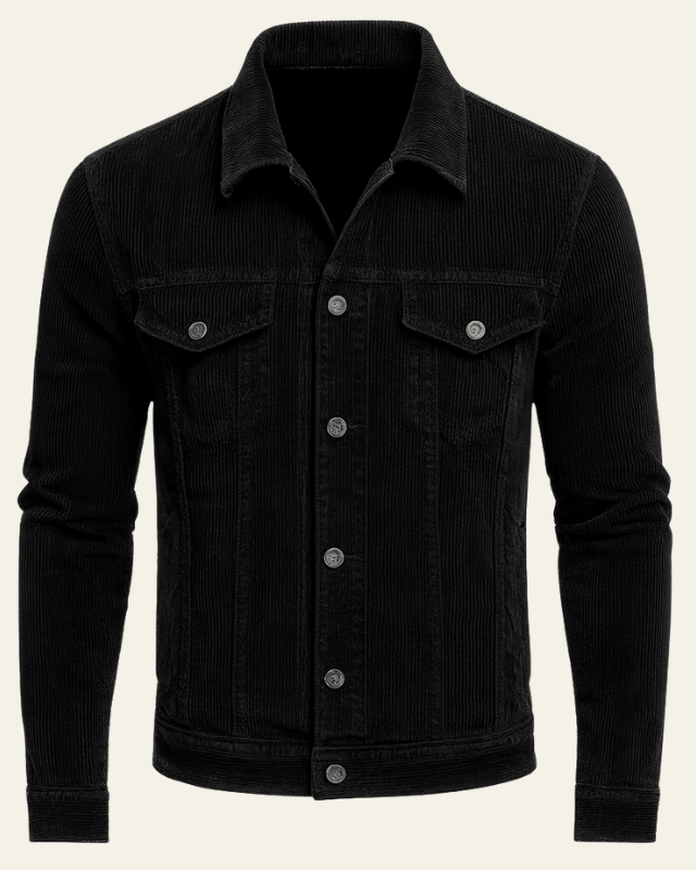 Men's Corduroy Button-Front Trucker Jacket - Black