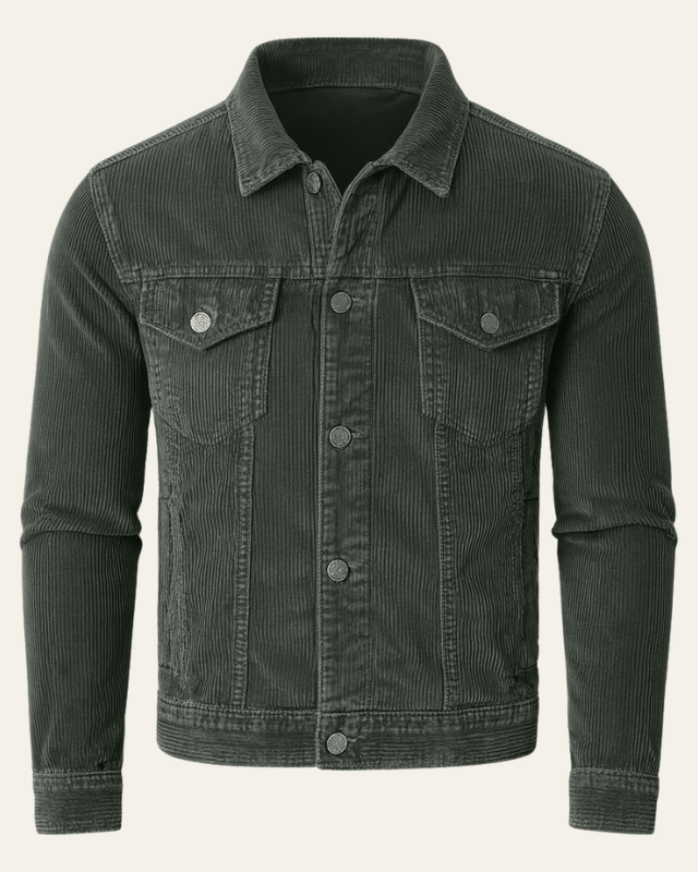 Men's Corduroy Button-Front Trucker Jacket - Gray