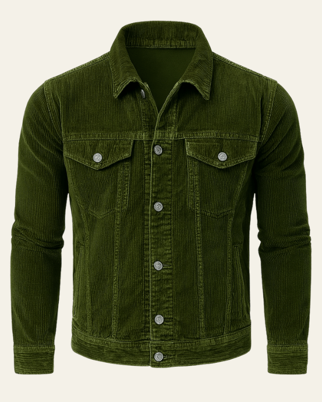 Men's Corduroy Button-Front Trucker Jacket - Olive Green