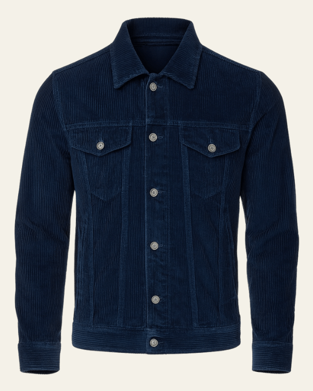 Men's Corduroy Button-Front Trucker Jacket - Dark Blue