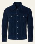 Men's Corduroy Button-Front Trucker Jacket - Dark Blue