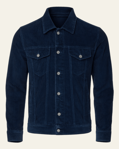 Men's Corduroy Button-Front Trucker Jacket - Dark Blue