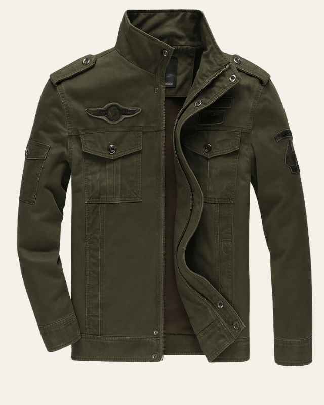 Men's Utility Field Jacket with Stand Collar - Olive Green