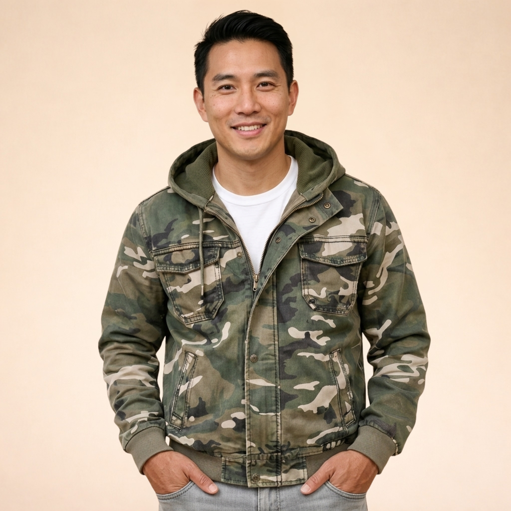 Men's Relaxed Cargo Jacket with Detachable Hood