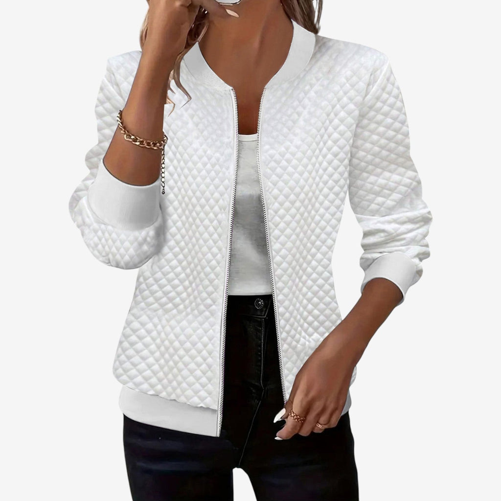 Women's Quilted Stand-Collar Bomber Jacket - White