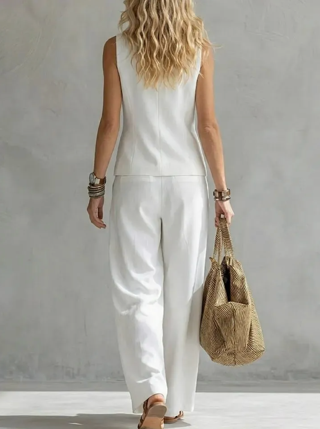 Women's Linen-Look Gilet and Trousers Set