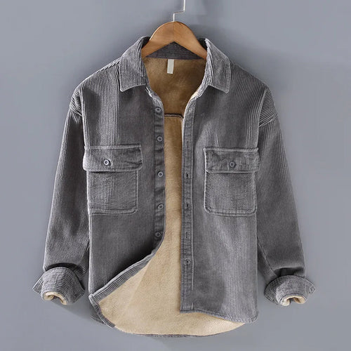 Men's Corduroy Button-Up Overshirt Jacket - Gray
