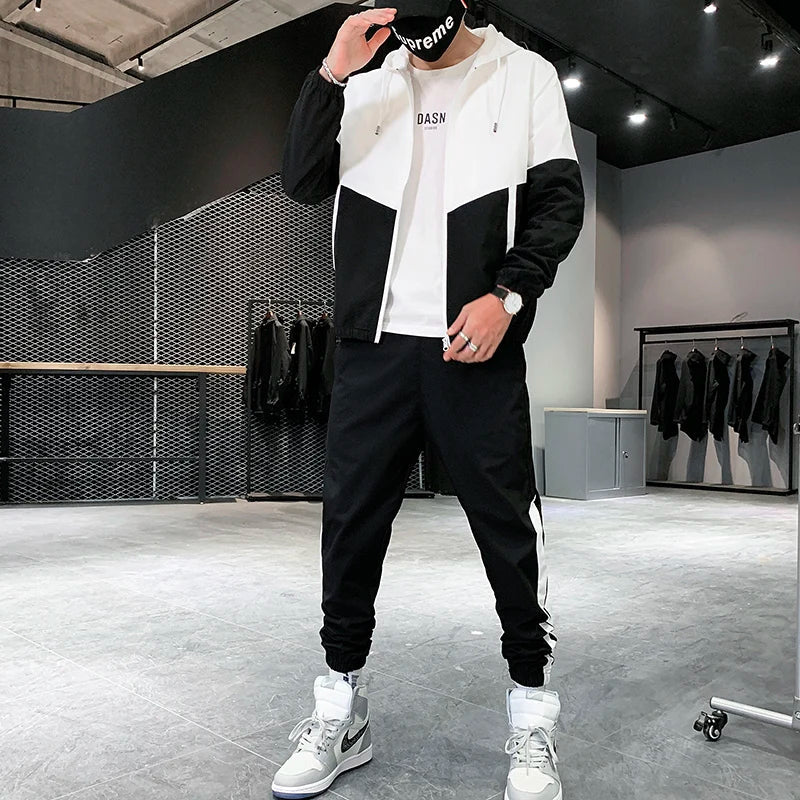 Men's Two-Piece Hooded Jacket and Jogger Tracksuit - White