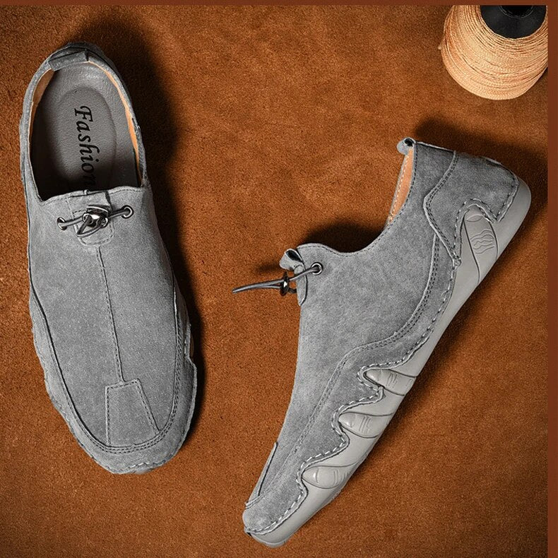 Men's Leather Drawcord Loafers - Gray