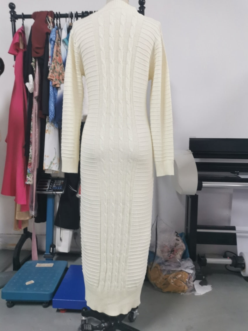 Women's Cable-Knit Long Sleeve Bodycon Maxi Dress