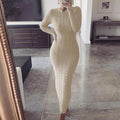 Women's Cable-Knit Long Sleeve Bodycon Maxi Dress - Beige