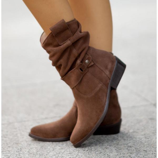 Women's Side-Zip Slouch-Fold Mid-Calf Boots - Arizona Brown