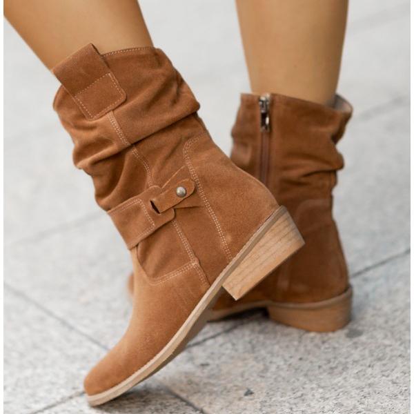 Women's Side-Zip Slouch-Fold Mid-Calf Boots