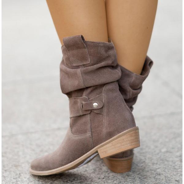 Women's Side-Zip Slouch-Fold Mid-Calf Boots