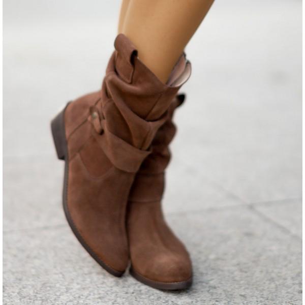 Women's Side-Zip Slouch-Fold Mid-Calf Boots