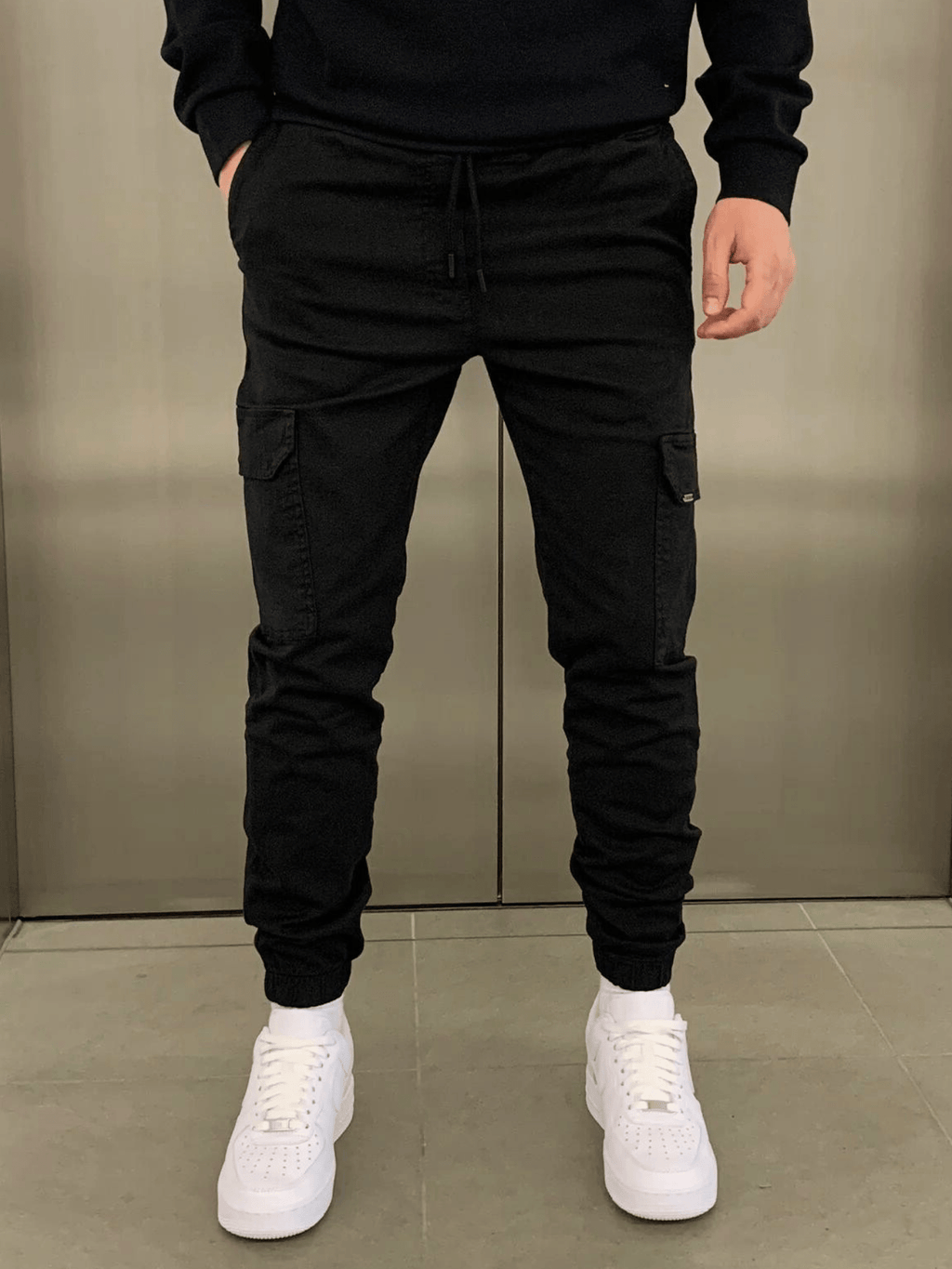 Men's Tie Waist Cargo Pants with Side Pockets
