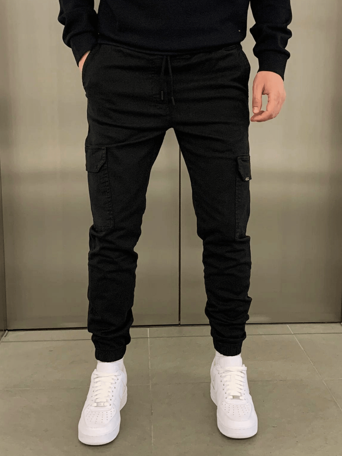 Men's Tie Waist Cargo Pants with Side Pockets