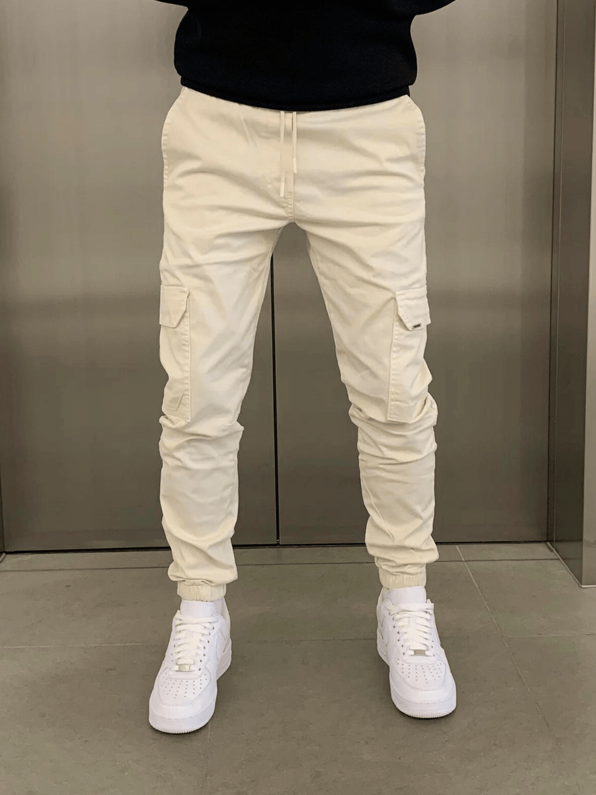 Men's Tie Waist Cargo Pants with Side Pockets