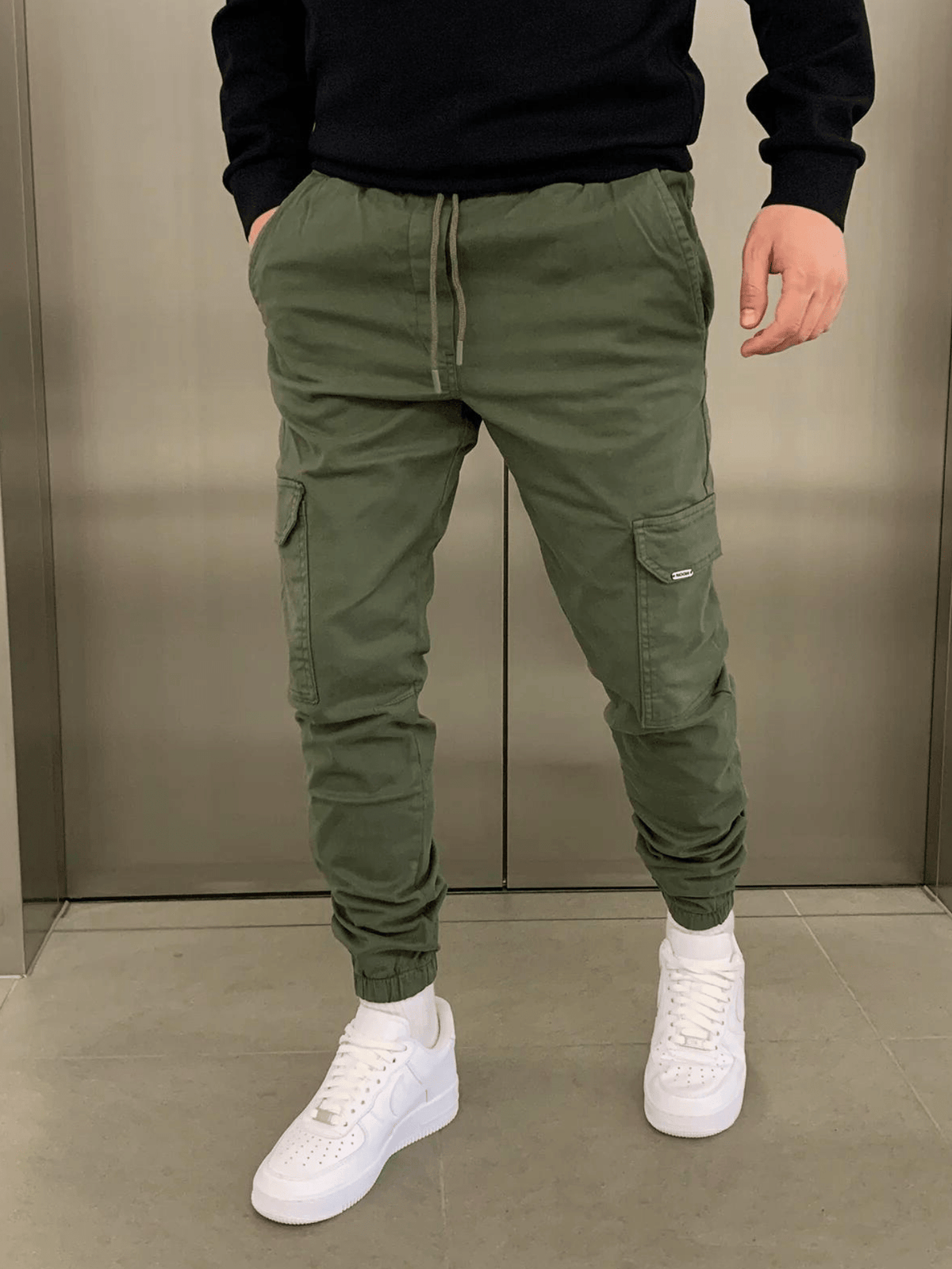 Men's Tie Waist Cargo Pants with Side Pockets