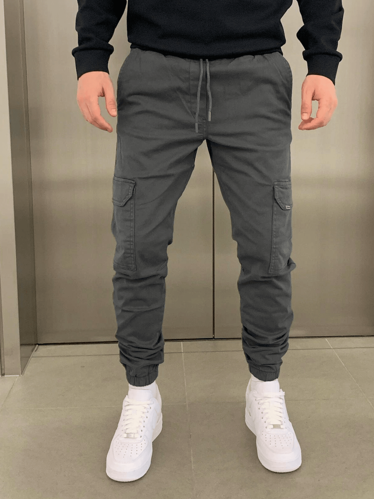 Men's Tie Waist Cargo Pants with Side Pockets