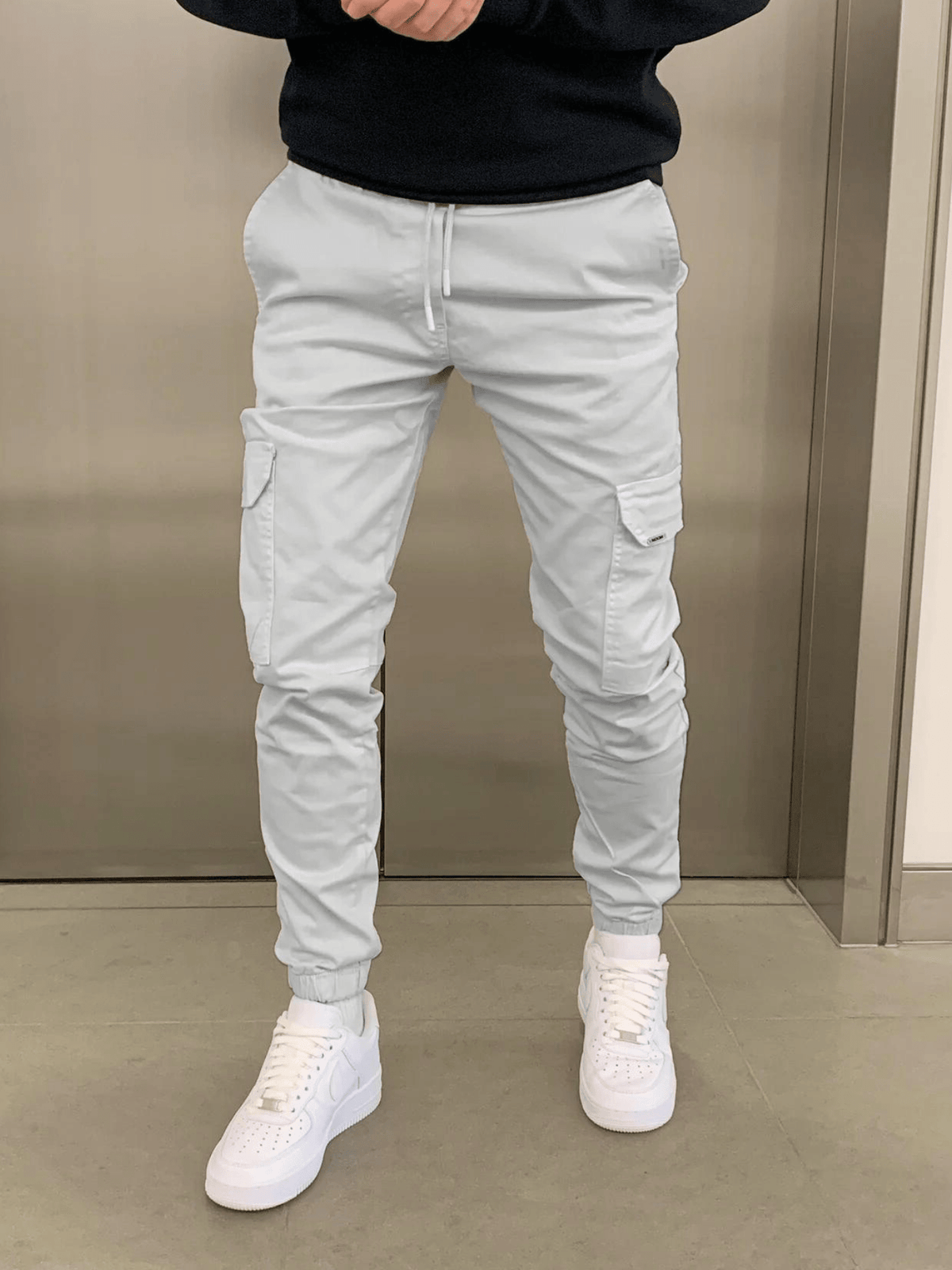 Men's Tie Waist Cargo Pants with Side Pockets