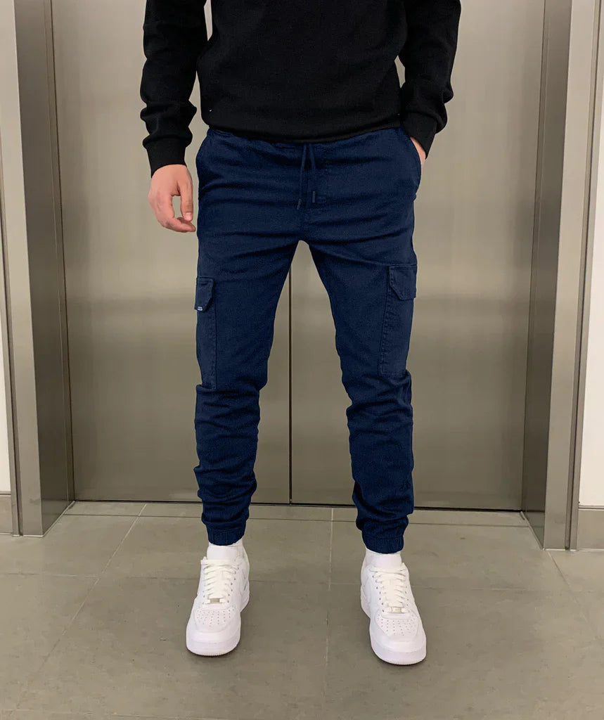 Men's Tie Waist Cargo Pants with Side Pockets