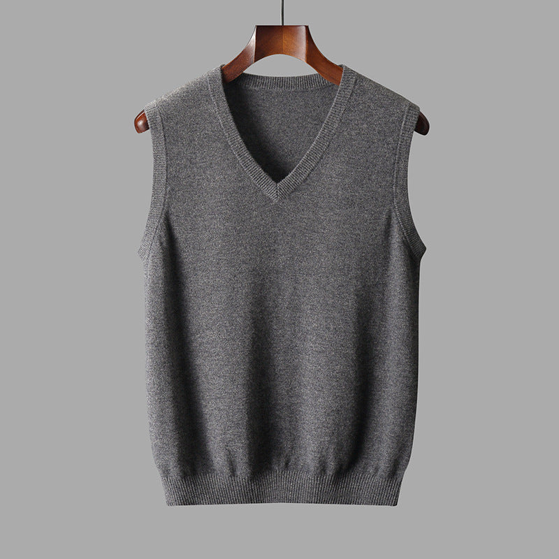 Men's Wool V-Neck Sweater Vest - Dark Gray