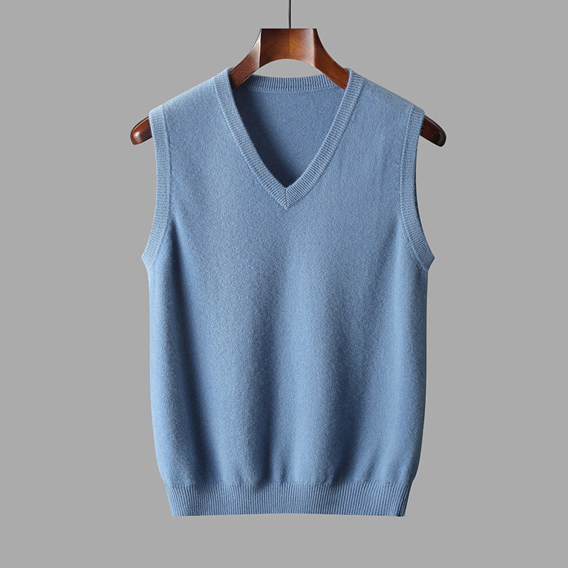 Men's Wool V-Neck Sweater Vest - Floral Blue