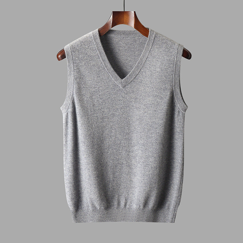 Men's Wool V-Neck Sweater Vest - Light Gray