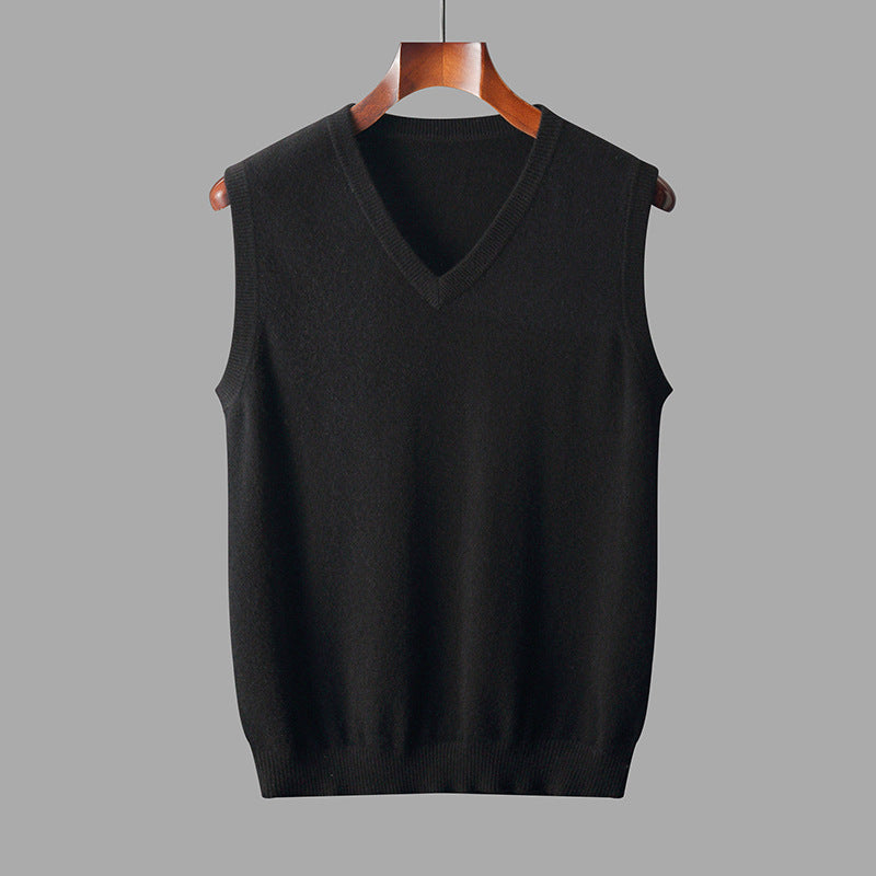 Men's Wool V-Neck Sweater Vest - Black