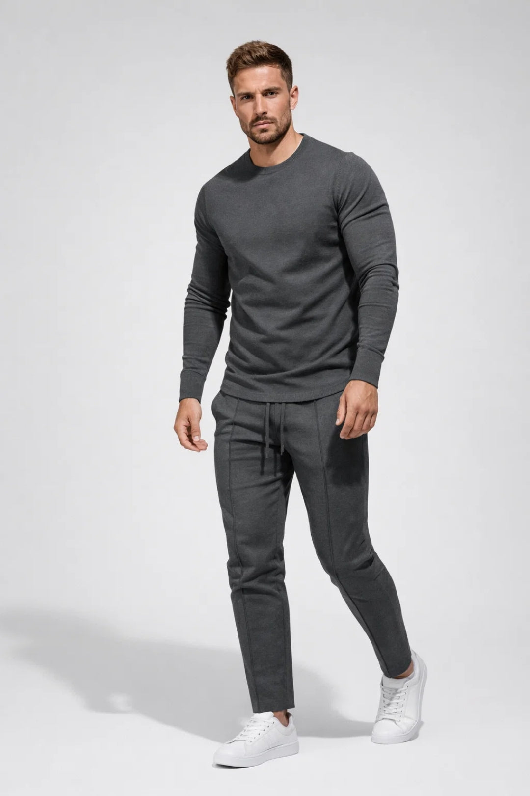 Men's Slim Fit Tapered Two Piece Tracksuit Set - Dark Gray