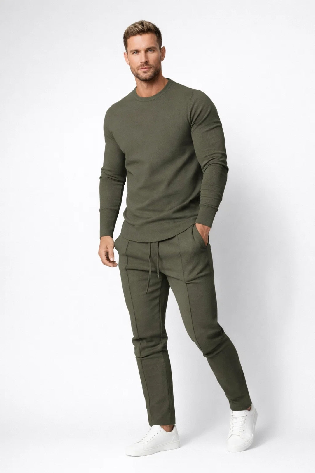 Men's Slim Fit Tapered Two Piece Tracksuit Set - Green