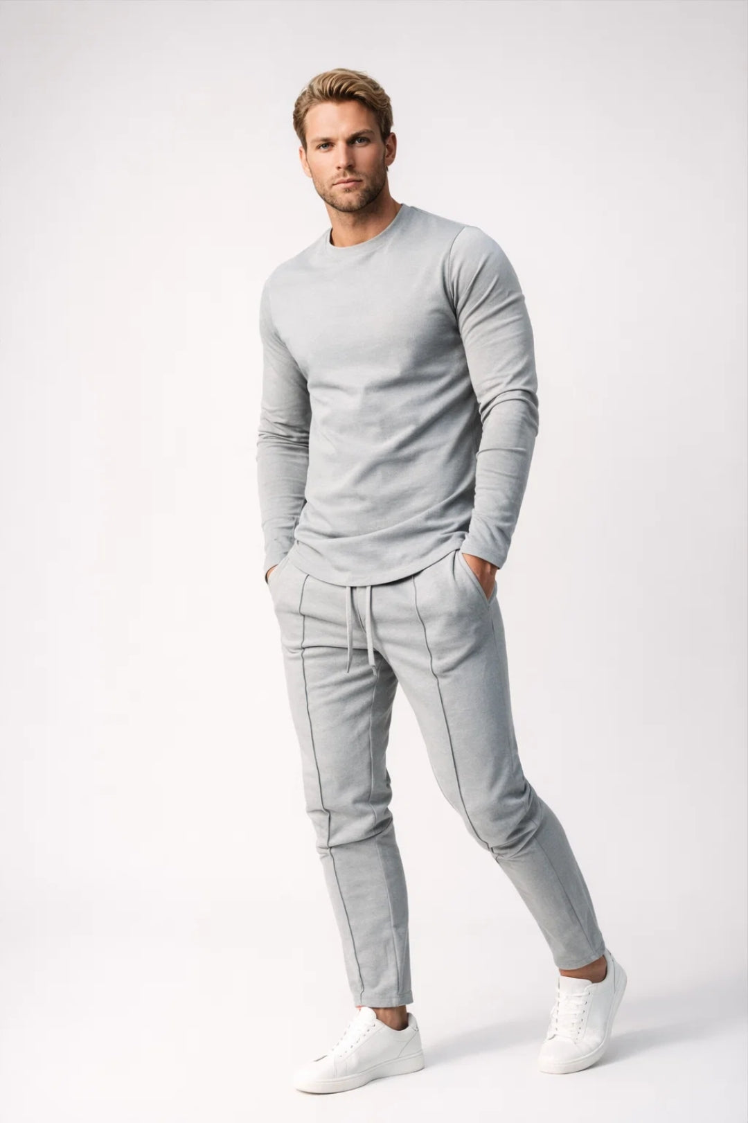 Men's Slim Fit Tapered Two Piece Tracksuit Set - Light Gray
