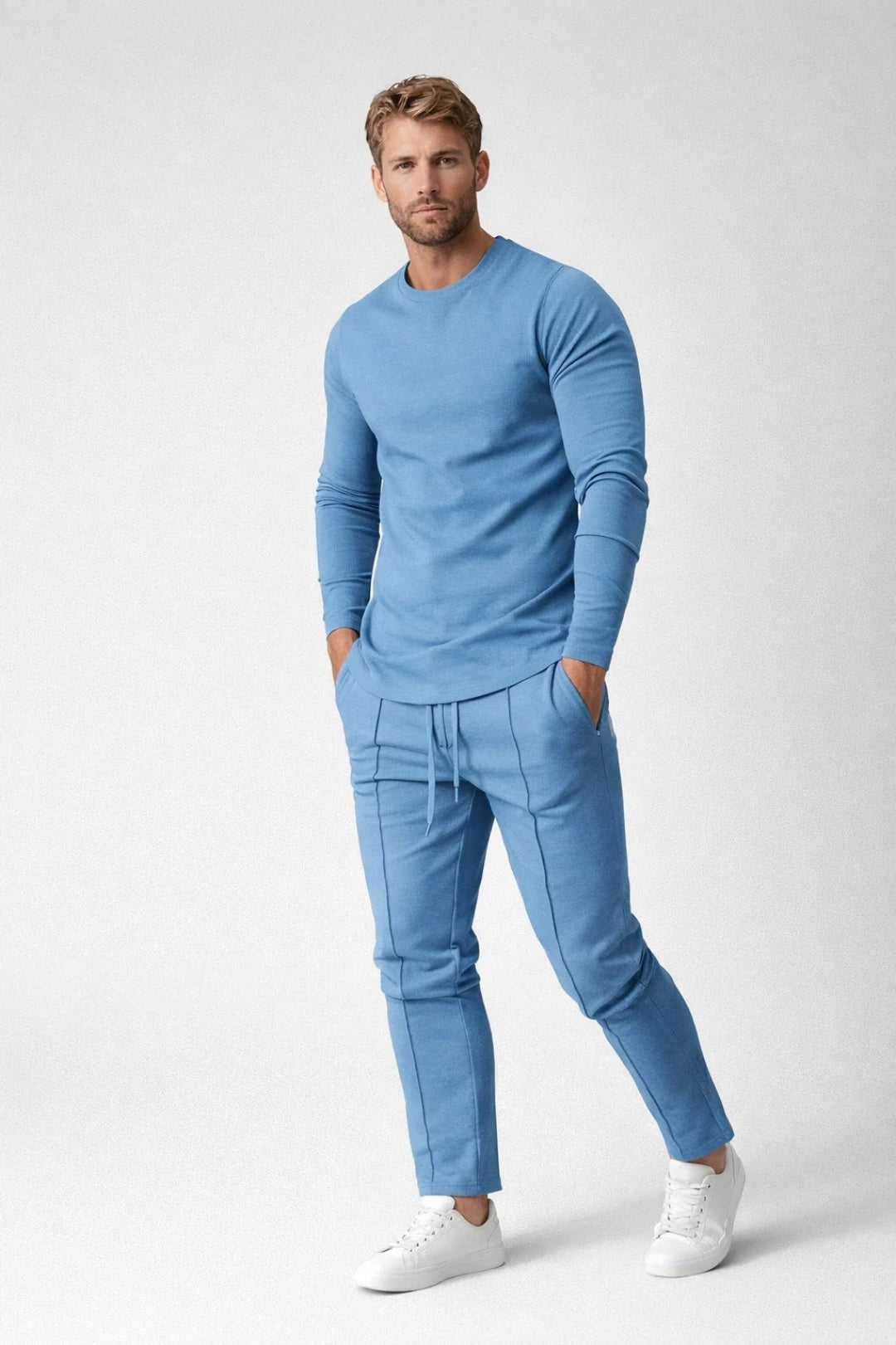 Men's Slim Fit Tapered Two Piece Tracksuit Set - Blue