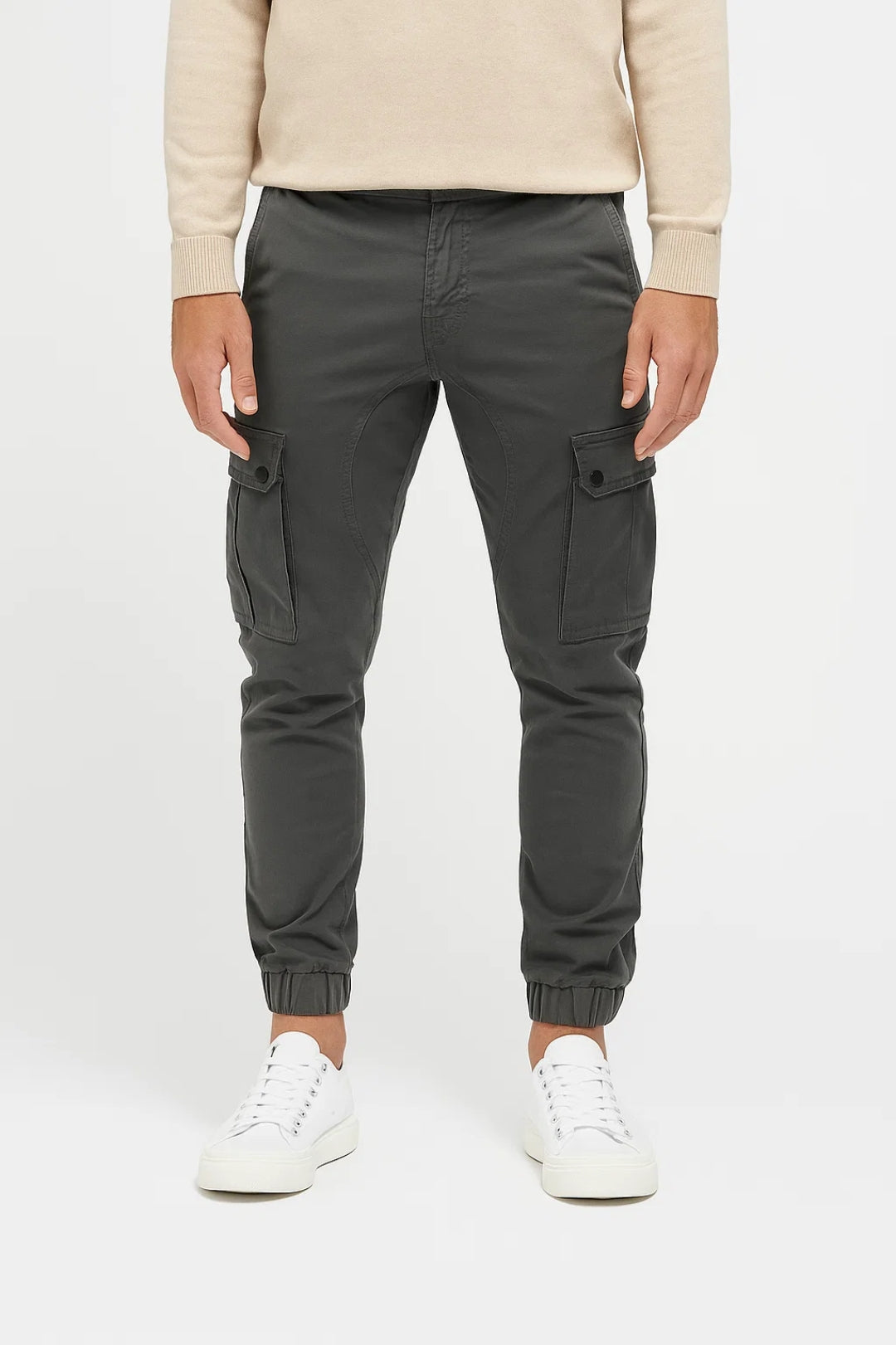 Men's Slim Fit Cargo Trousers with Elastic Cuffs