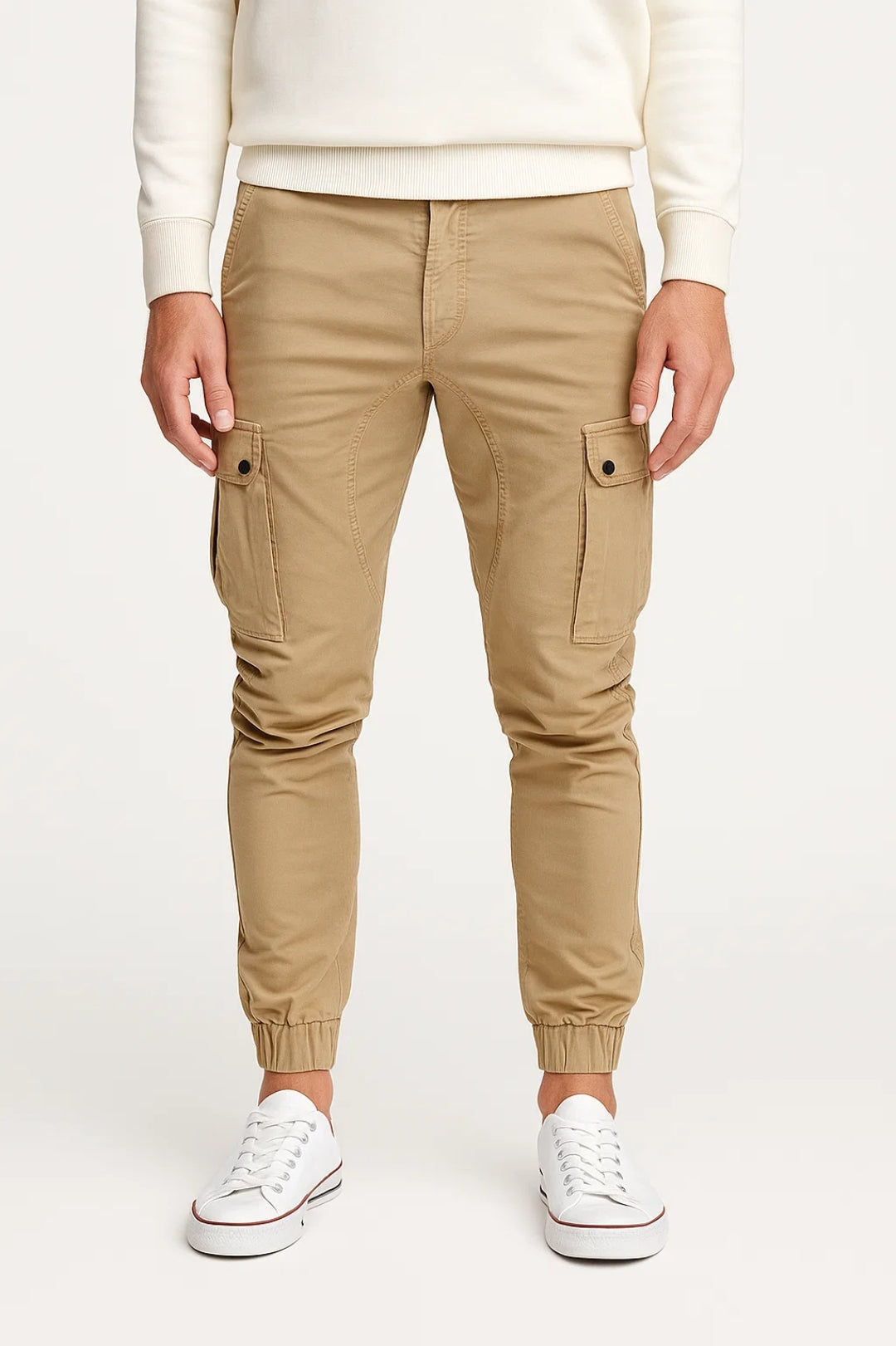 Men's Slim Fit Cargo Trousers with Elastic Cuffs