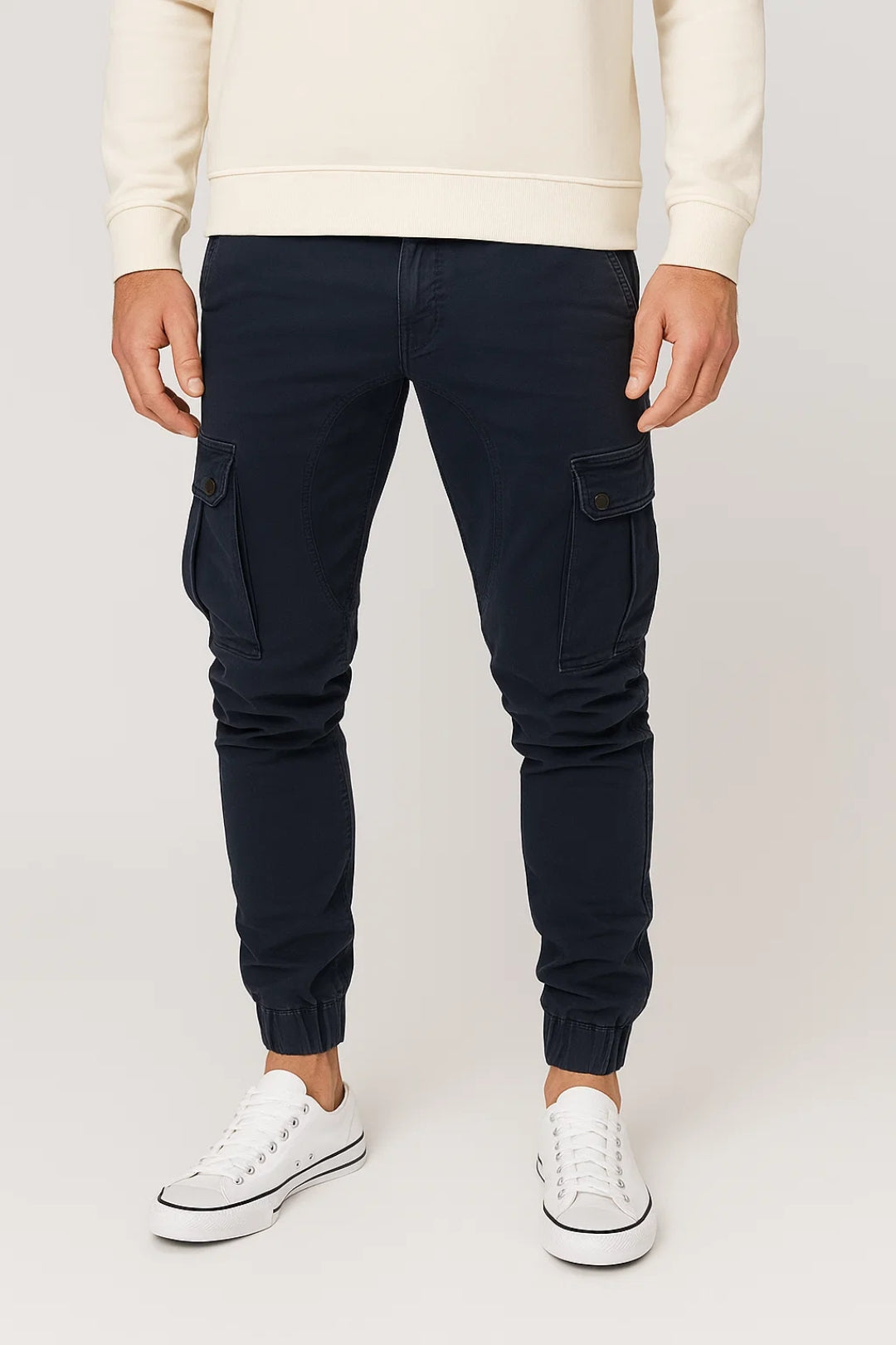 Men's Slim Fit Cargo Trousers with Elastic Cuffs