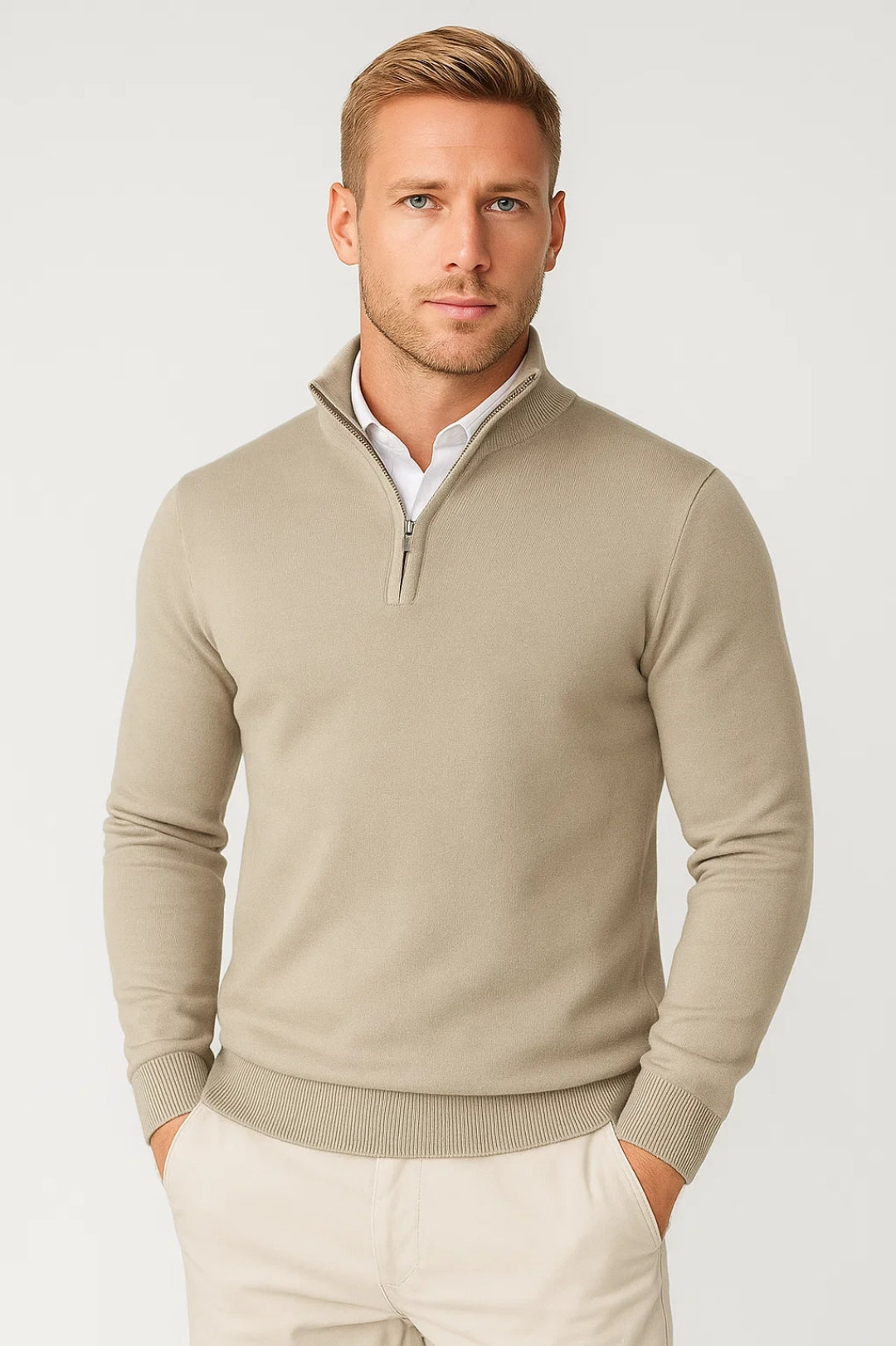 Men's Half-Zip Stand Collar Knit Pullover
